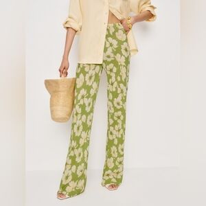 Reformation Green Floral Gale Sheer Mid Rise Bias Pant In Lovebird